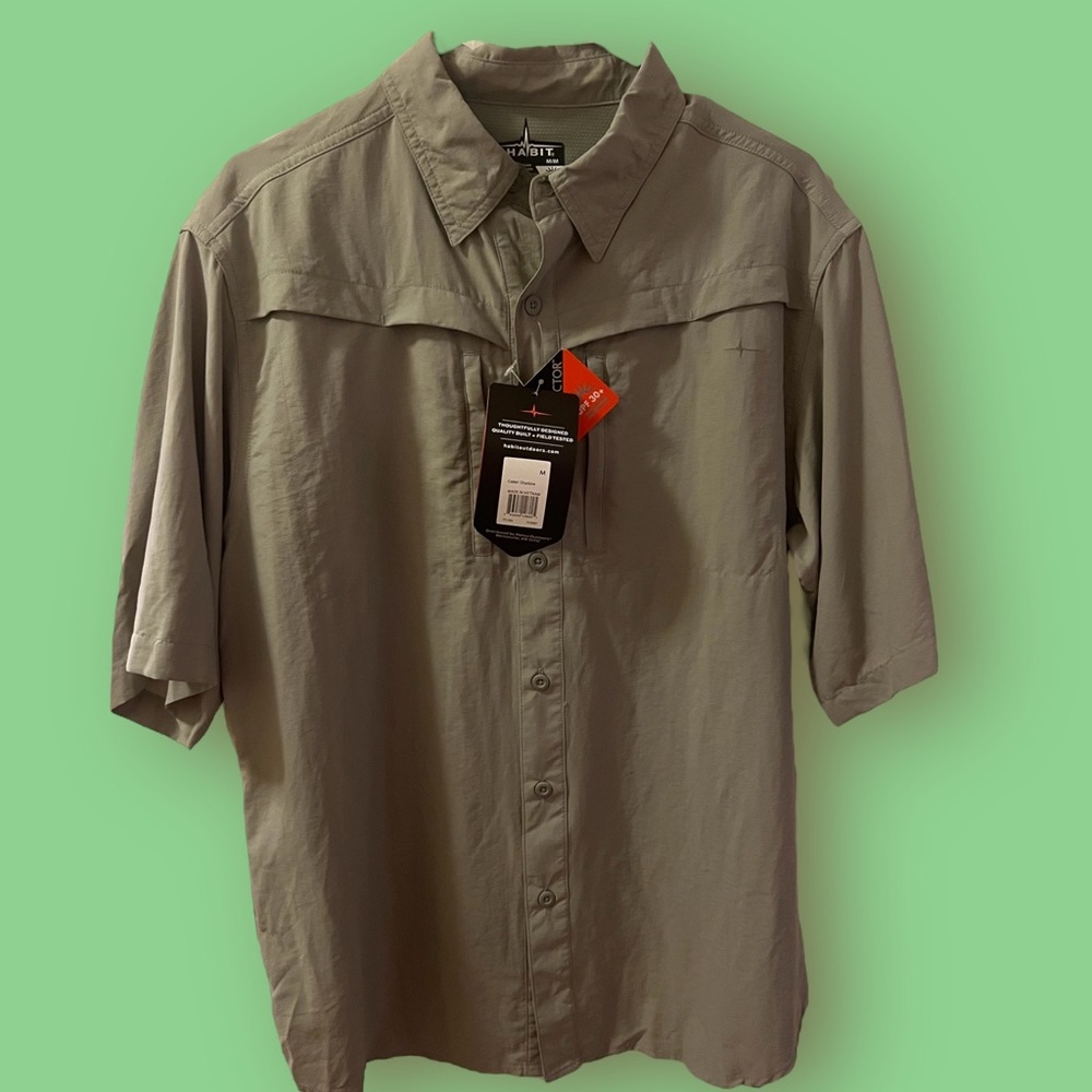 Habit Kestrel Creek Short Sleeve Button Down Shirt Shadow Men's Size Medium NWT